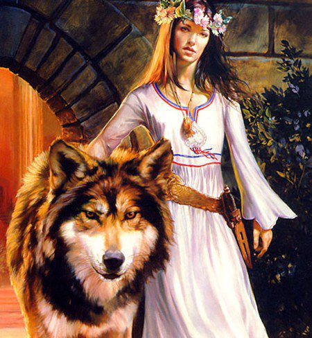 девушка и волк - люди, волк - оригинал