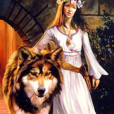 Оригинал схемы вышивки «девушка и волк» (№987976)