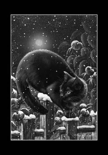 снежный кот 3 - зима, кот, монохром - оригинал
