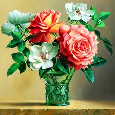 Схема вышивки «шиповник и розы в вазе»