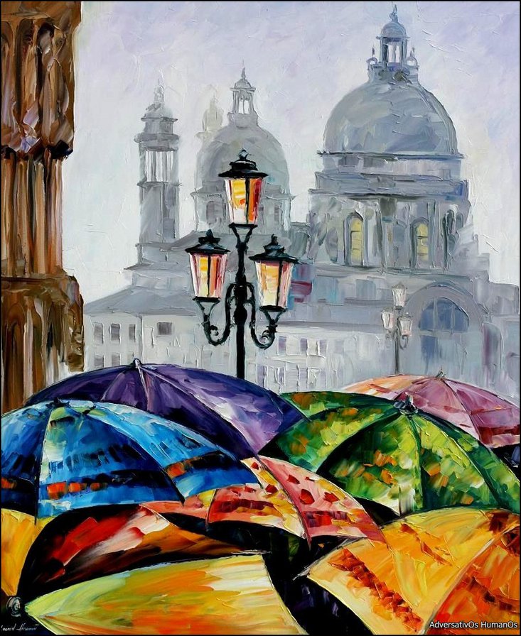 RAINY DAY IN VENICE - город, дождь, картина, афремов, зонт - оригинал