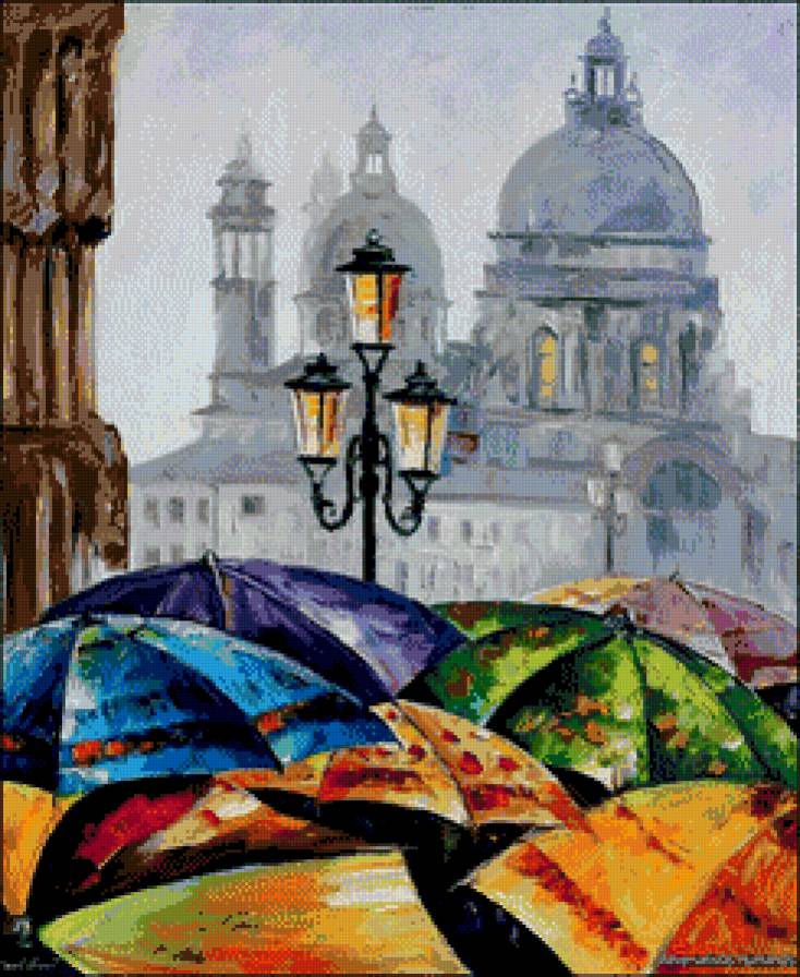 RAINY DAY IN VENICE 1 - дождь, картина, город, зонт, афремов - предпросмотр