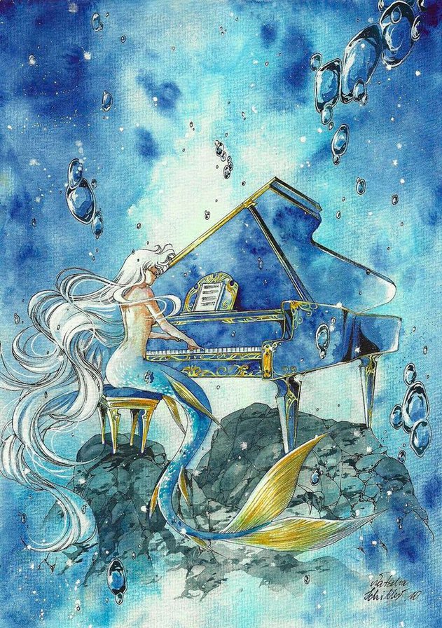 Сапфировый дождь - рояль, пианино, музыка, аниме, девушка, фэнтези - оригинал