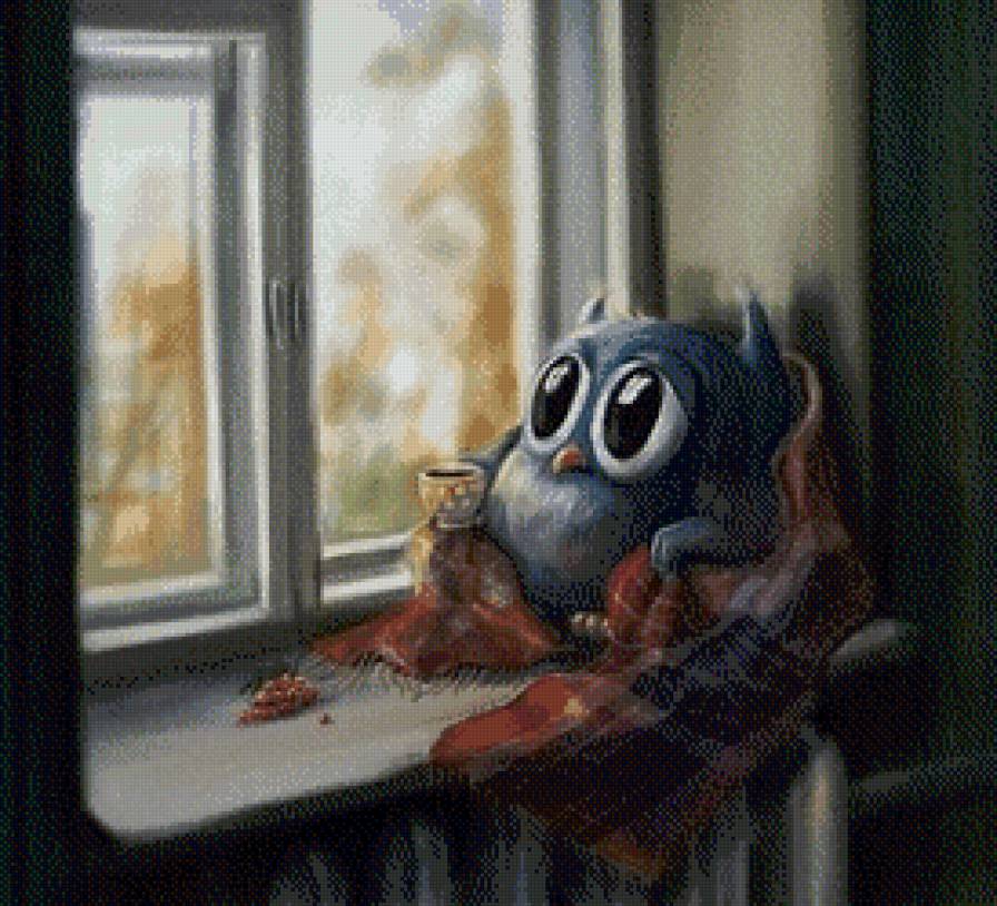 Осенняя грустилка. - окно, осень, сова, грусть - предпросмотр