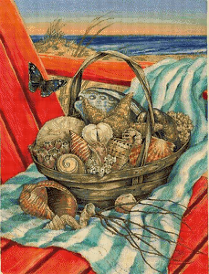Серия "Пейзажи" Ракушки" - море, бабочка - предпросмотр