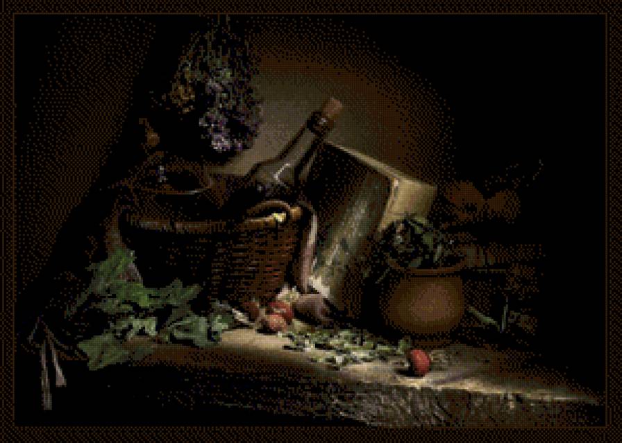 мужской натюрморт - бутылка. корзинка - предпросмотр