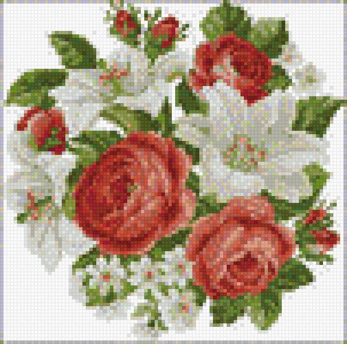 Розы с лилиями - букет, розы, дидии - предпросмотр