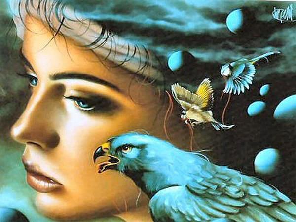 девушка с птицей - романтика, портрет, девушка - оригинал