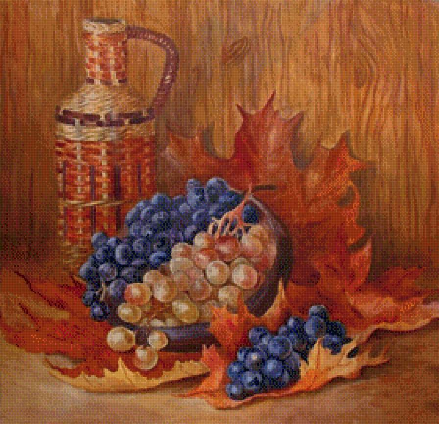 Осенние дары - листья, осенние дары, вино, виноград - предпросмотр