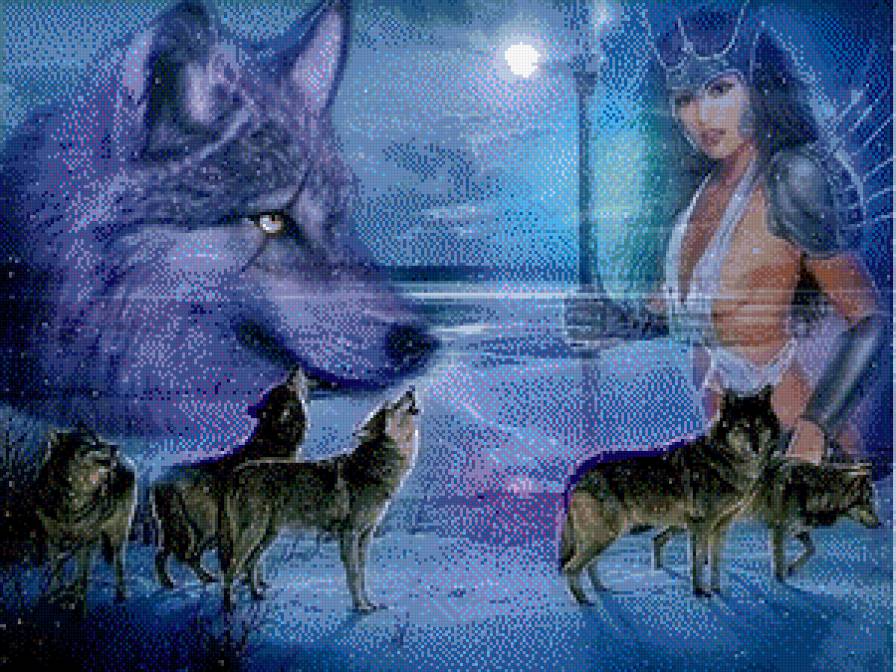 Девушка и волки - воительница, девушка, волки, звери - предпросмотр