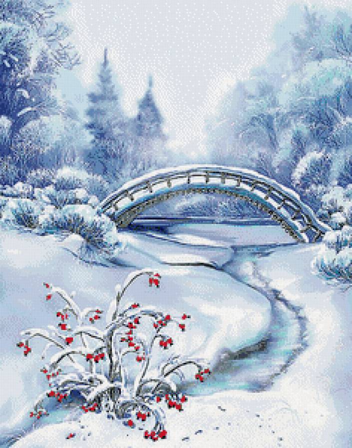 Серия "Зимние пейзажи" - мостик, мороз, снег, лес - предпросмотр