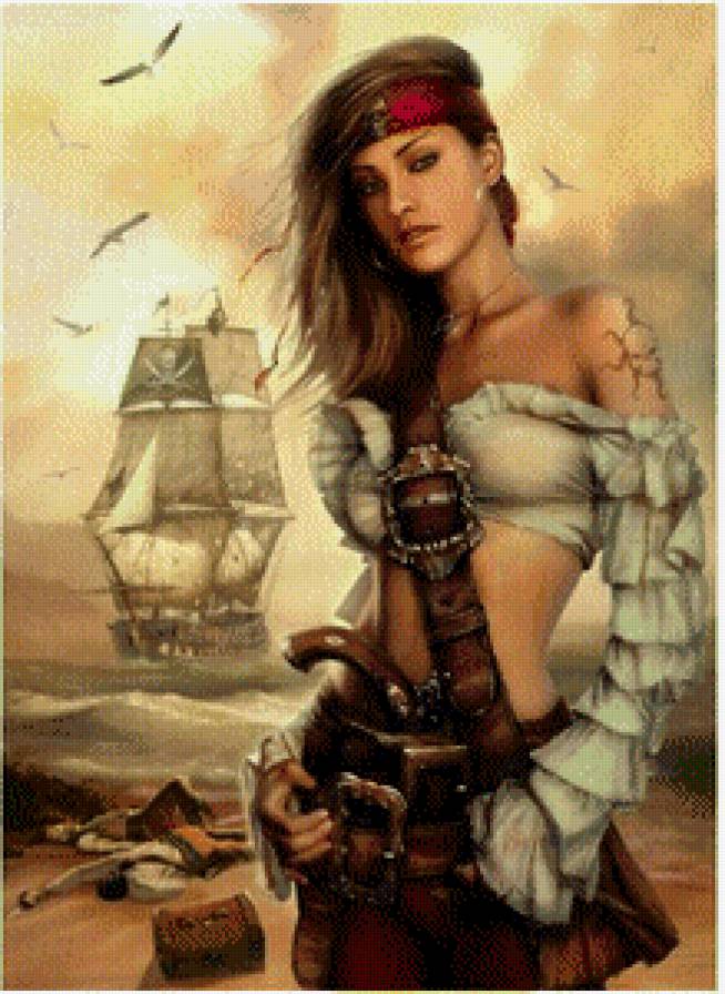 Девушка пиратка - пиратка, корабль, море, девушка - предпросмотр