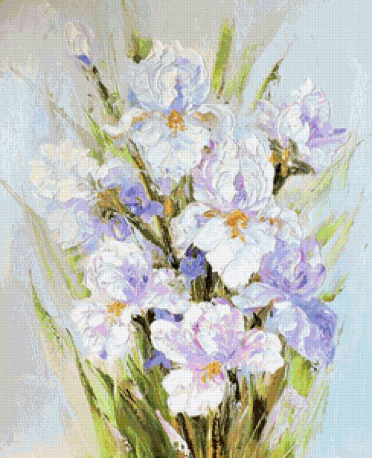 Нежные ирисы - джанильятти, живопись, цветы, ирисы - предпросмотр