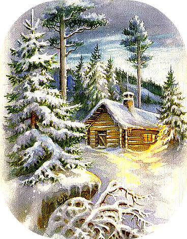 Серия "Зимние пейзажи" - лес, винтаж, зима, ретро, избушка, открытка, снег - оригинал