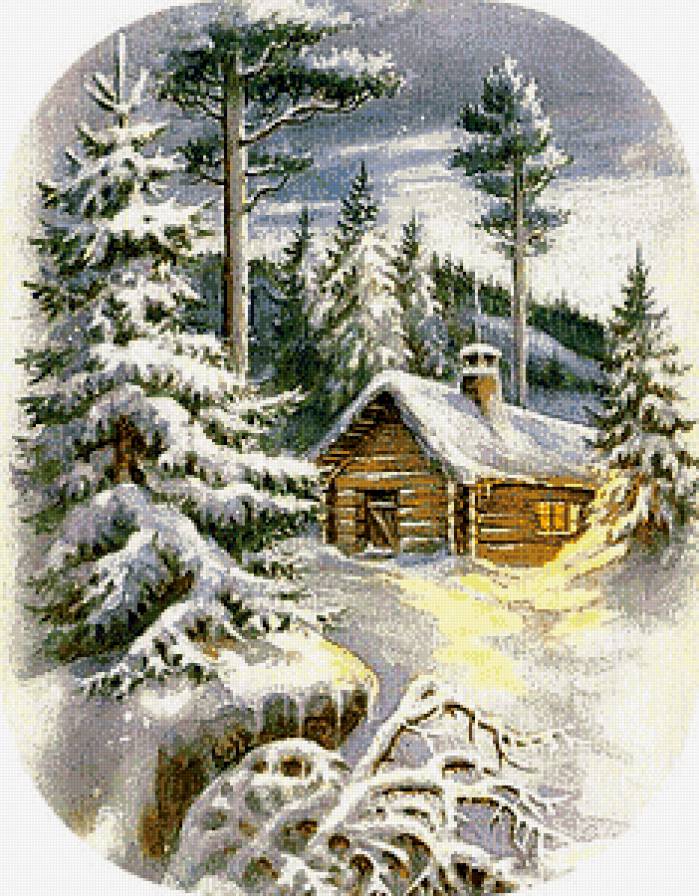 Серия "Зимние пейзажи" - винтаж, избушка, снег, ретро, лес, зима, открытка - предпросмотр