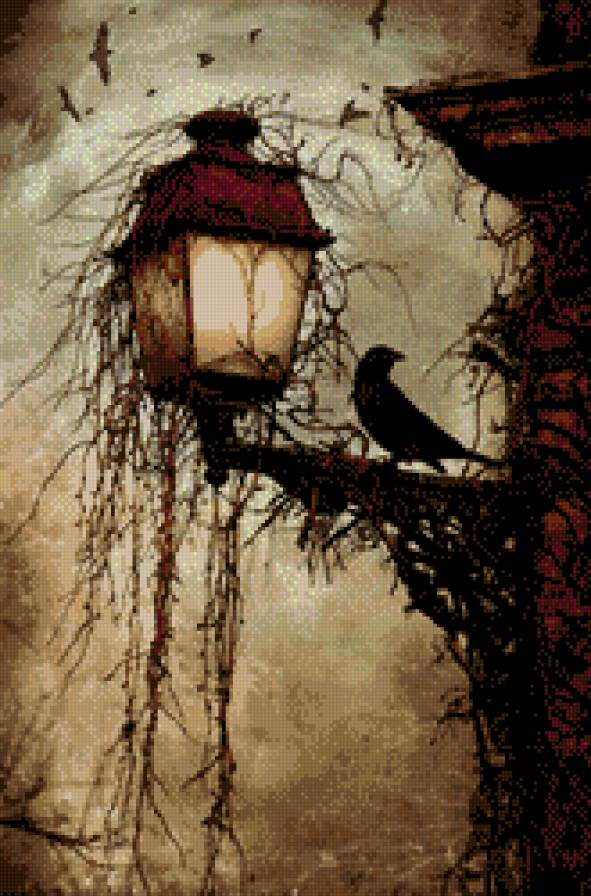 Мир Эдгара По - готика, ворона, вечер, фонарь - предпросмотр