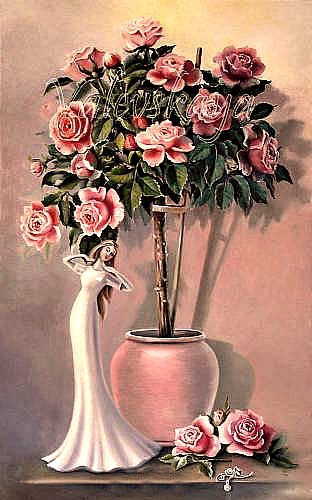 Роза - цветы и статуэтка девушки - оригинал