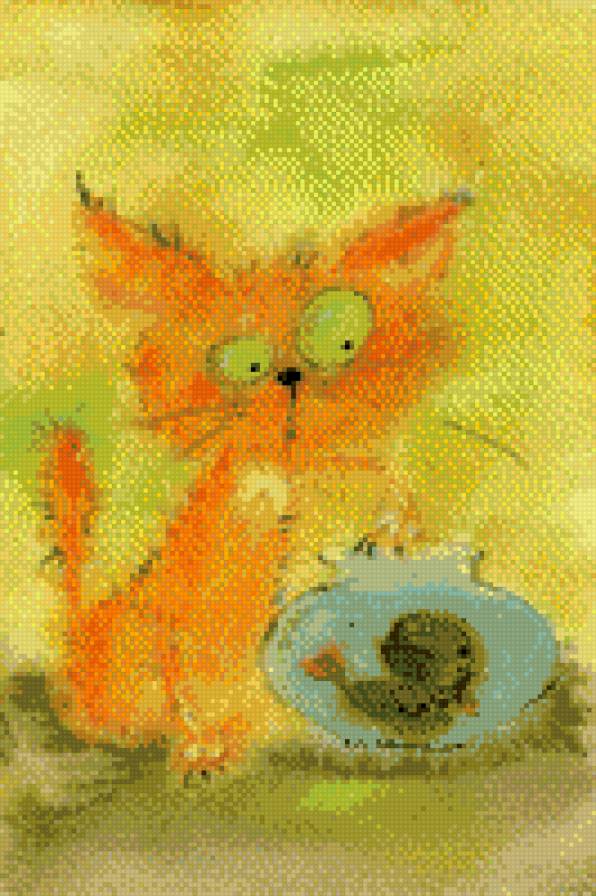 Кот и рыбка - предпросмотр