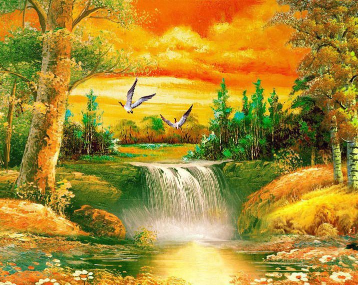 сказочные картины художников-1(5) - водопад, природа, птицы, пейзаж - оригинал