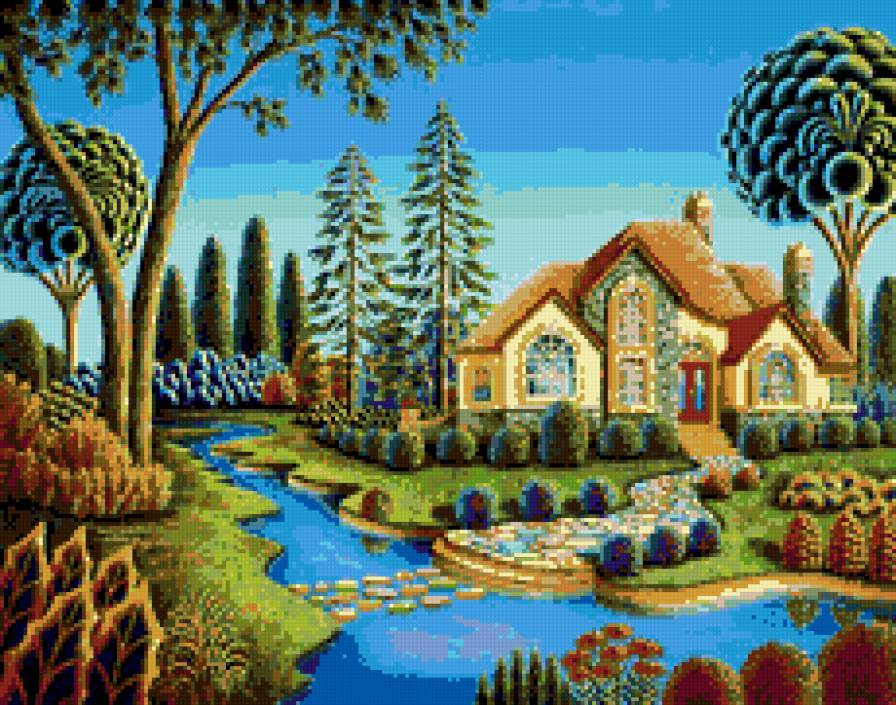 Сказочный домик - природа, сказка, река, дом - предпросмотр