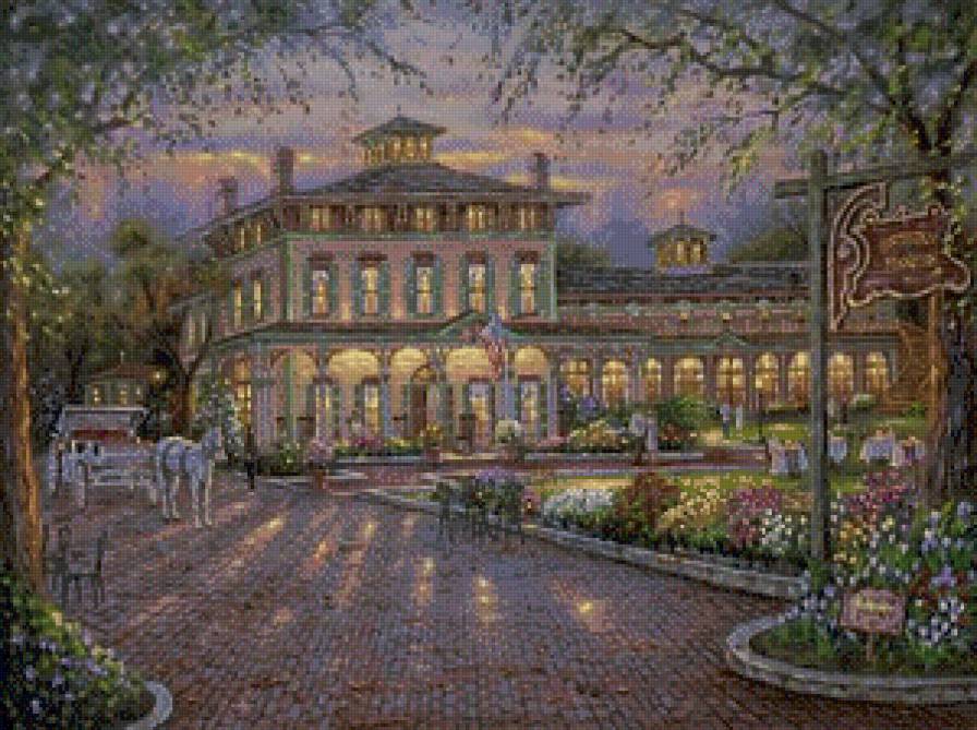 Вечерние огни. - город, вечер, особняк, раут - предпросмотр