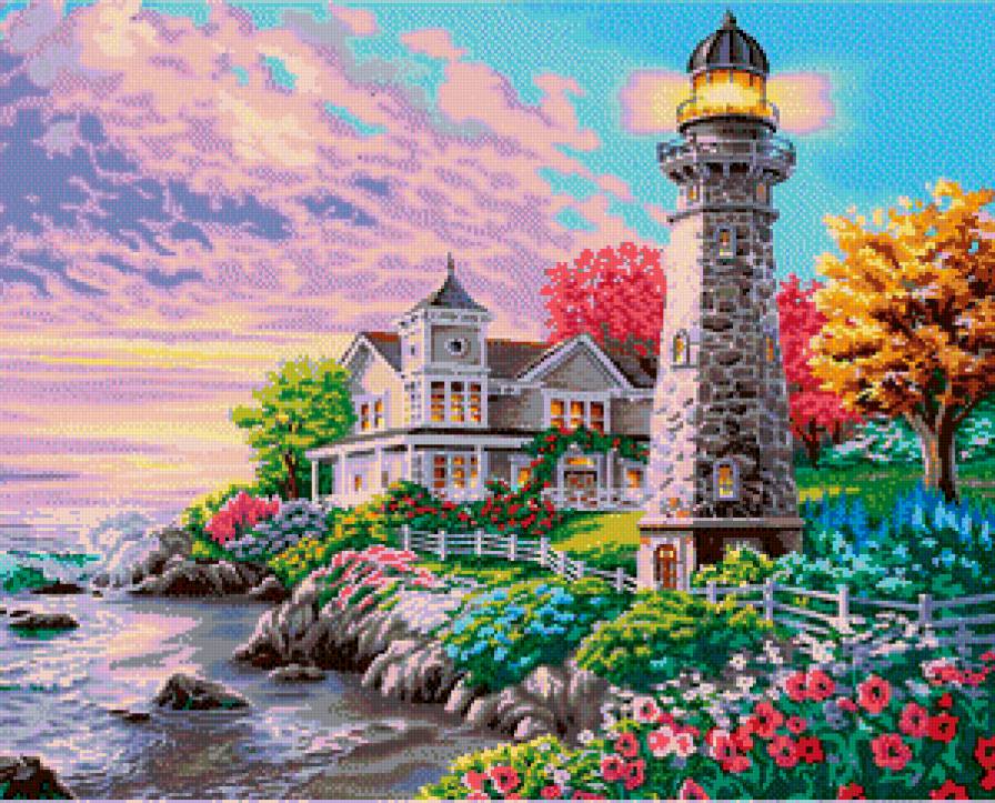 Маяк и закат. - море, яркость, маяк, закат - предпросмотр