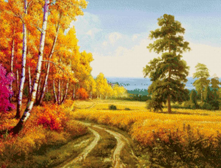 Золотая осень. - березы, лес, багрянец, осень, поле - предпросмотр