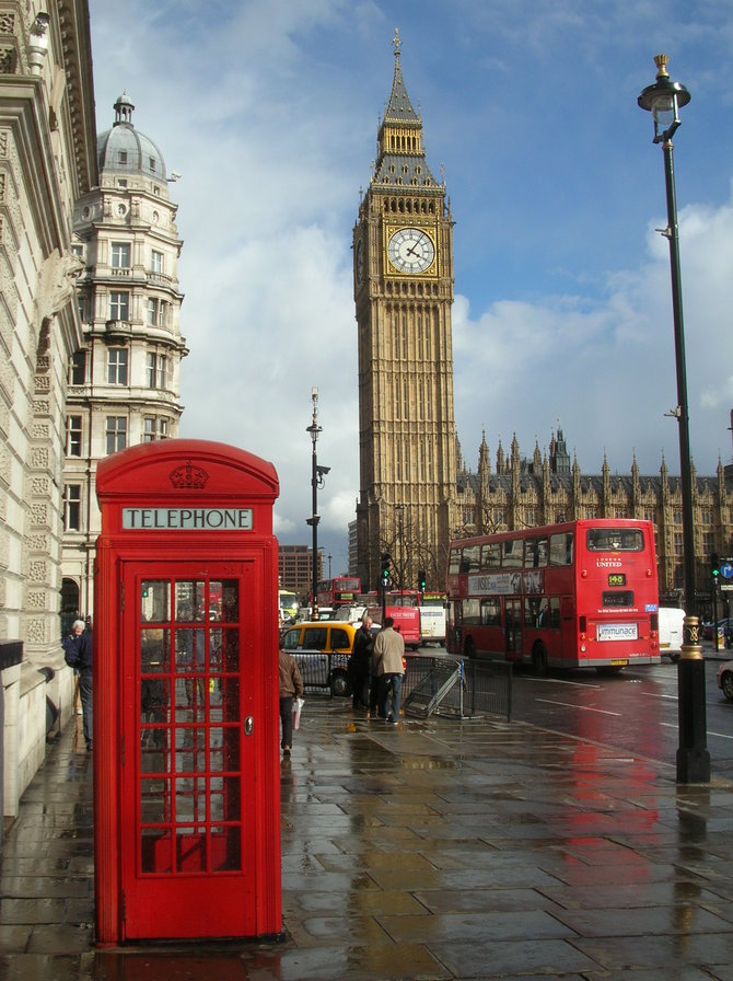лондонские  достопримечательности - красная телефонная будка, лондон, биг-бен - оригинал