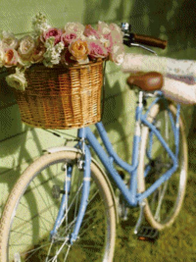 велосипед - корзина, цветы, велосипед - предпросмотр