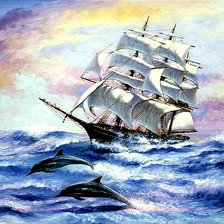 Схема вышивки «корабль и дельфины»