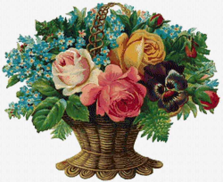 цветы в корзине - розы незабудки - предпросмотр
