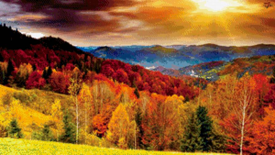 пейзаж - горы, осень, небо, закат, красиво - предпросмотр