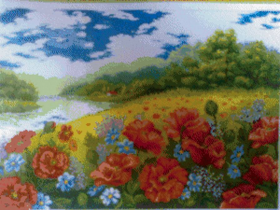 пейзаж с маками - облака маки - предпросмотр