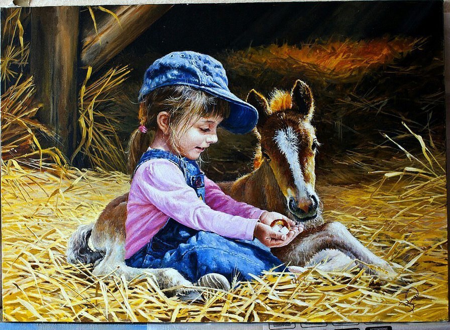 угощение для друга - люди и животные - оригинал