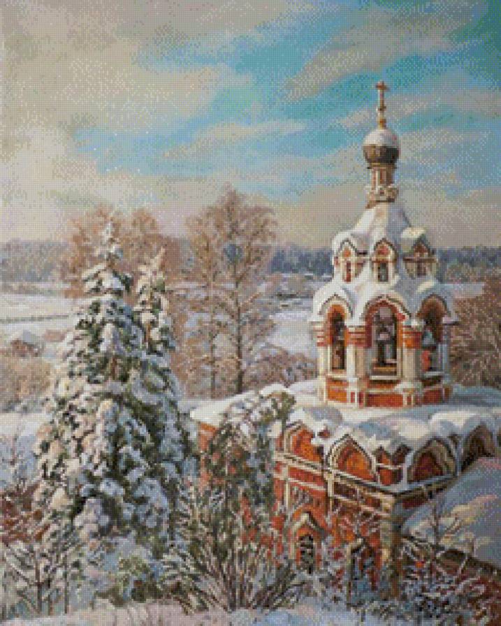 Колокольня - картина, пейзаж, домик - предпросмотр