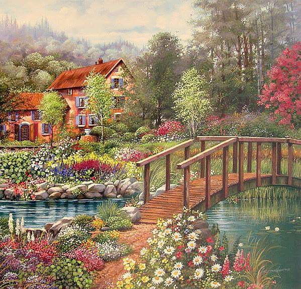 Water River Garden Bridge - paisaje - оригинал