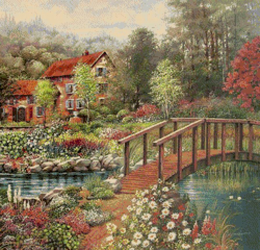 Water River Garden Bridge - paisaje - предпросмотр