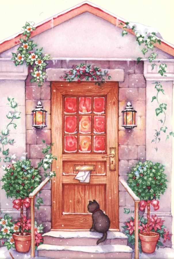Ожидание - котенок, снег, рождество, праздник, зима, дом - оригинал
