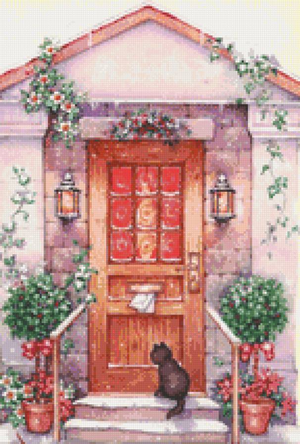 Ожидание - котенок, рождество, праздник, зима, дом, снег - предпросмотр