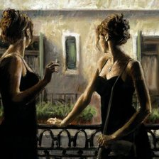 Схема вышивки «Две девушки на балконе»