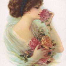Оригинал схемы вышивки «Девушка с розами» (№1008597)