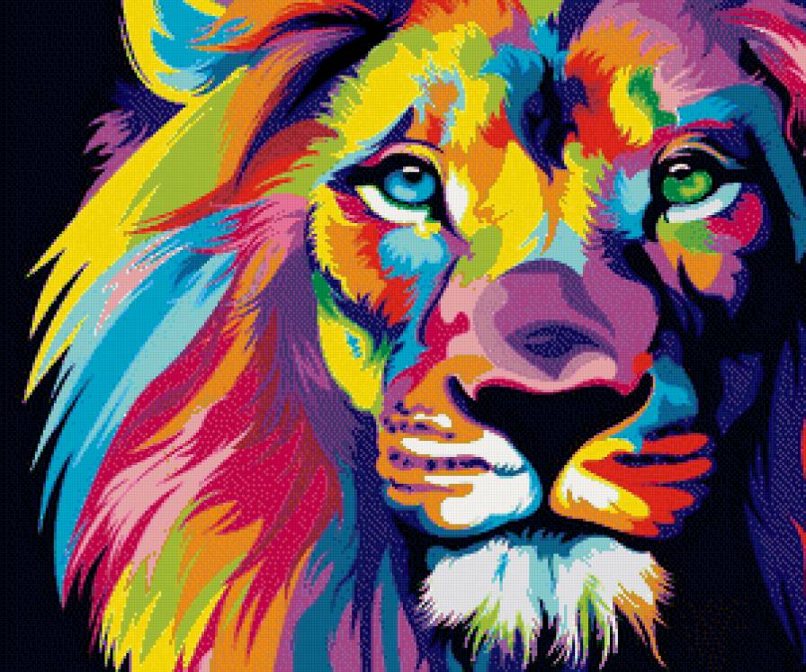 Лев - абстракция, животные, необычное, цвет, лев - предпросмотр