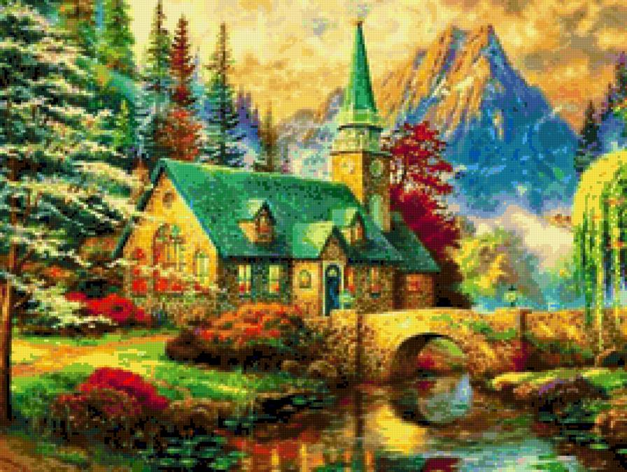 paisaje colores 2-1 - дом, река, пейзаж, природа, лес, горы - предпросмотр