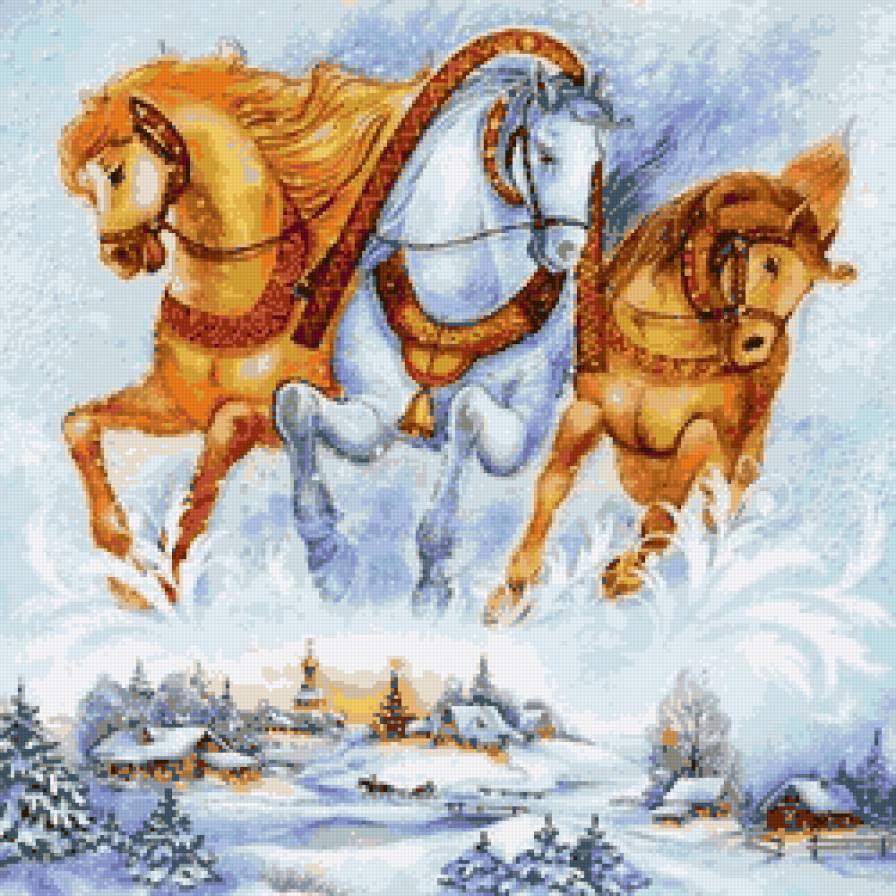 Тройка - лошади, зима - предпросмотр