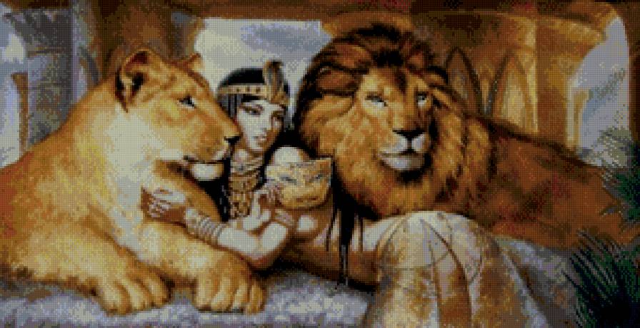 Клеопатра и львы - египет, львы, девушка - предпросмотр