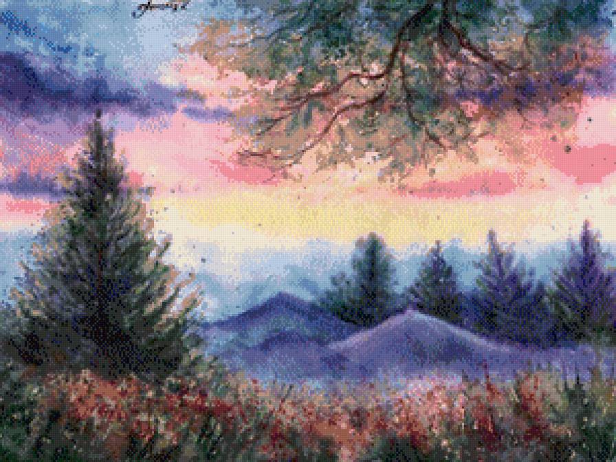 Пейзаж - горы, природа, пейзаж, акварель - предпросмотр