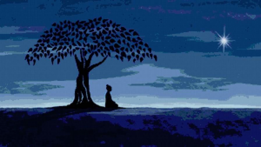 Звезда - ночь, дерево - предпросмотр