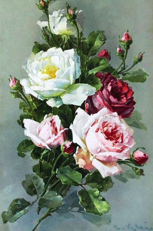 Нежные розы - винтажные розы, ретро, цветы, букет, винтаж, катарина кляйн - оригинал