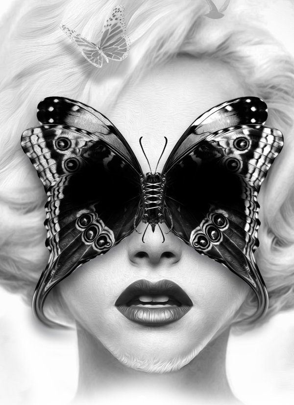 Молчание 2 - бабочка, девушка, черно-белое - оригинал