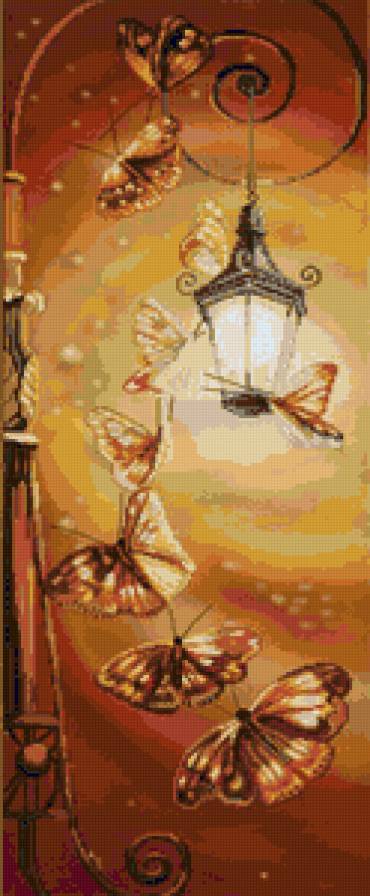 Фонарь и бабочки - фонарь, ночь, бабочки - предпросмотр